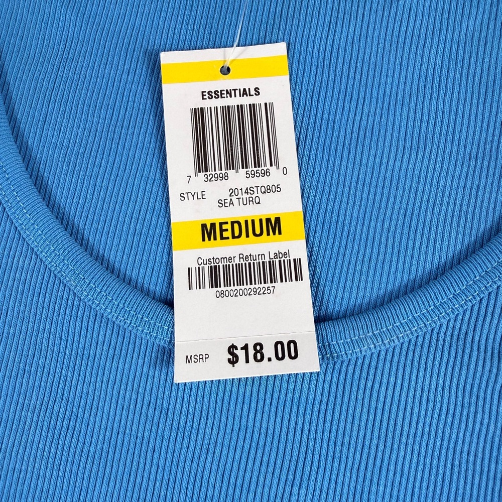 Essentials Blue Ribbed Scoop Neck Tank Top Medium NWT - Picture 2 of 6